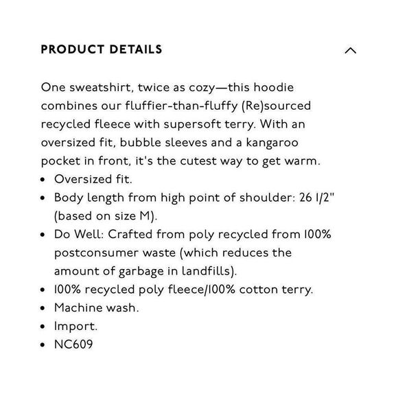 MADEWELL Womens Ivory Fleece Bubble-Sleeve Hoodie Sweatshirt EUC Pocket Cozy M - Picture 2 of 11